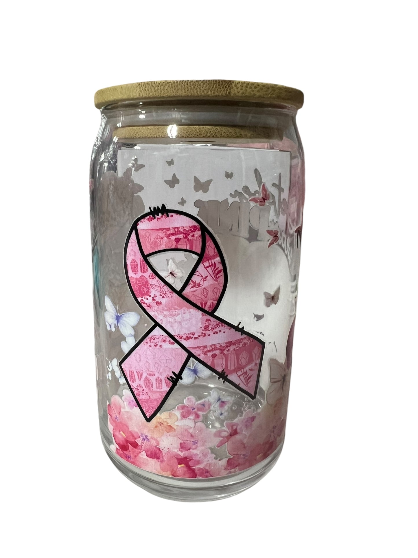 Glass Tumbler with Bamboo Lid 16 oz. - Breast Cancer ®